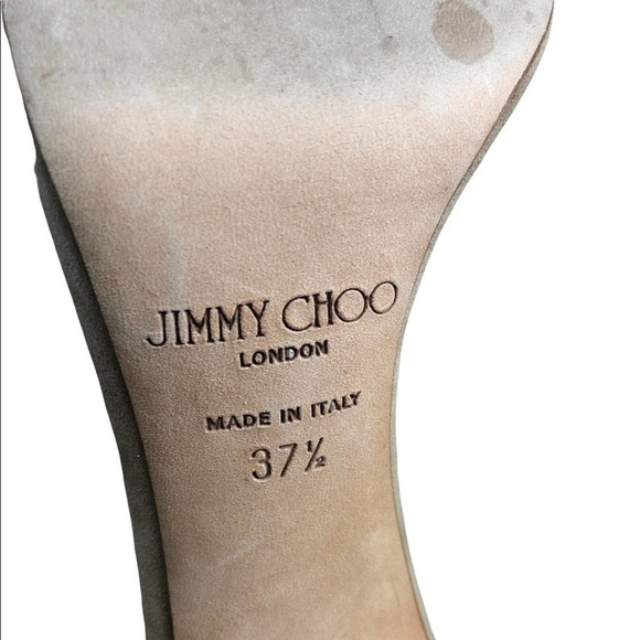 JIMMY CHOO Viola 110 Tan Suede Crystal Tassel High Heeled Sandals Size EU 37.5 - Picture 14 of 15